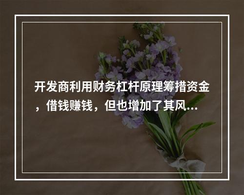 开发商利用财务杠杆原理筹措资金，借钱赚钱，但也增加了其风险