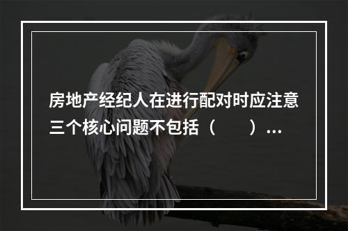 房地产经纪人在进行配对时应注意三个核心问题不包括（　　）。