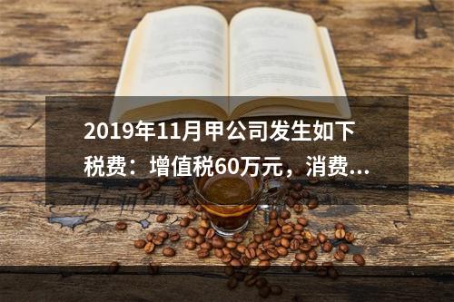 2019年11月甲公司发生如下税费：增值税60万元，消费税8