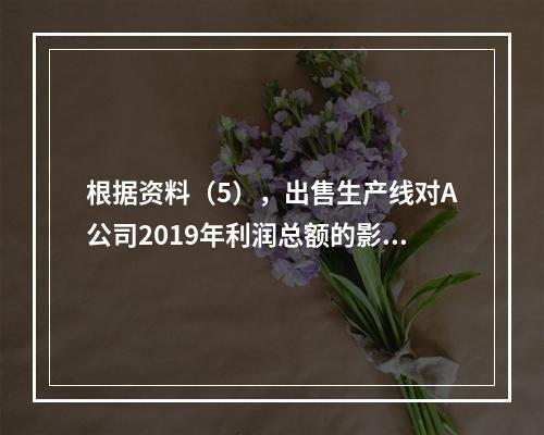 根据资料（5），出售生产线对A公司2019年利润总额的影响金