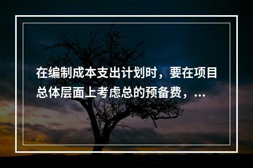 在编制成本支出计划时，要在项目总体层面上考虑总的预备费，也要