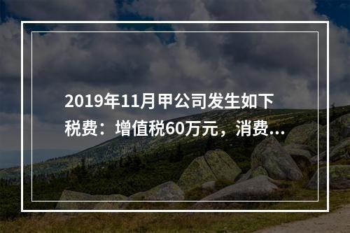 2019年11月甲公司发生如下税费：增值税60万元，消费税8