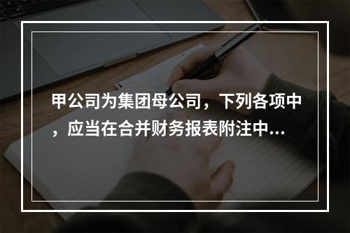 甲公司为集团母公司，下列各项中，应当在合并财务报表附注中作为