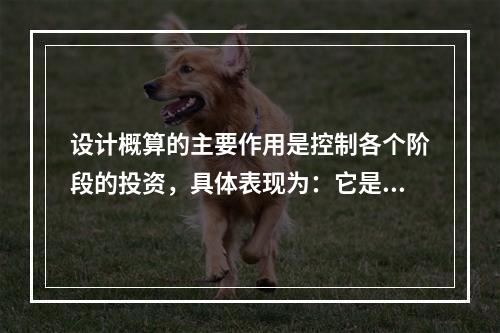 设计概算的主要作用是控制各个阶段的投资，具体表现为：它是（）