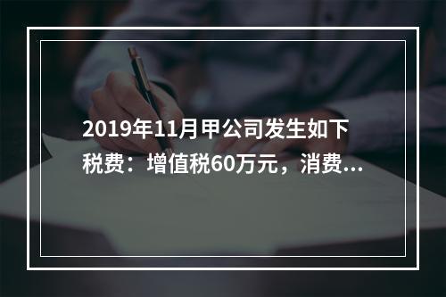 2019年11月甲公司发生如下税费：增值税60万元，消费税8