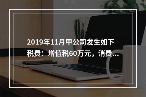 2019年11月甲公司发生如下税费：增值税60万元，消费税8