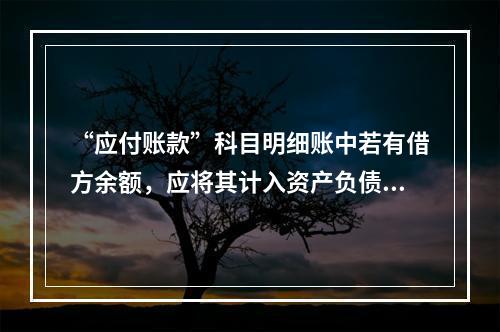 “应付账款”科目明细账中若有借方余额，应将其计入资产负债表中