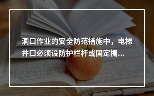 洞口作业的安全防范措施中，电梯井口必须设防护栏杆或固定栅门；