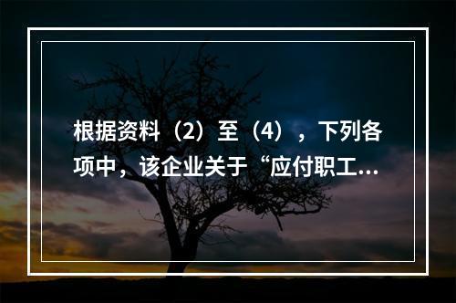 根据资料（2）至（4），下列各项中，该企业关于“应付职工薪酬