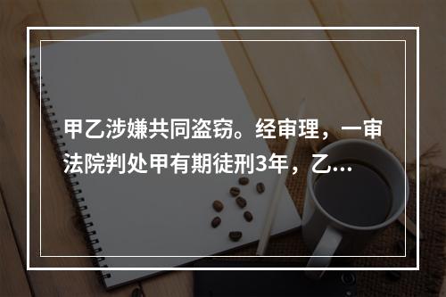 甲乙涉嫌共同盗窃。经审理，一审法院判处甲有期徒刑3年，乙有期