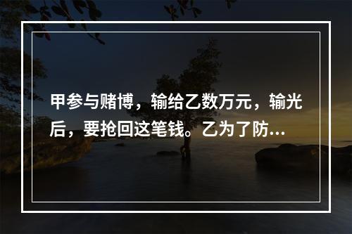 甲参与赌博，输给乙数万元，输光后，要抢回这笔钱。乙为了防止钱