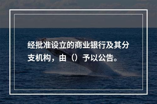 经批准设立的商业银行及其分支机构，由（）予以公告。