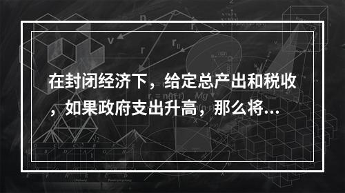 在封闭经济下，给定总产出和税收，如果政府支出升高，那么将会发