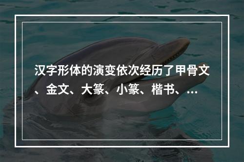 汉字形体的演变依次经历了甲骨文、金文、大篆、小篆、楷书、隶书