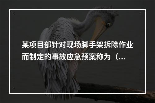 某项目部针对现场脚手架拆除作业而制定的事故应急预案称为（　）