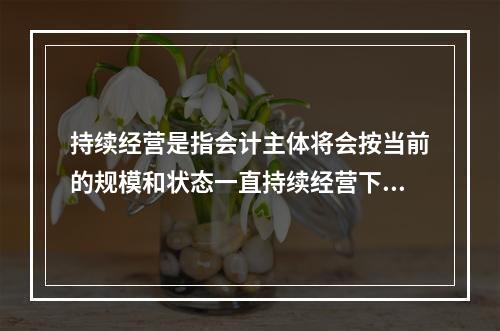 持续经营是指会计主体将会按当前的规模和状态一直持续经营下去，