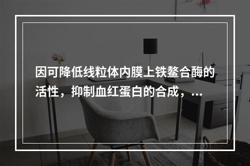 因可降低线粒体内膜上铁鳌合酶的活性，抑制血红蛋白的合成，骨髓