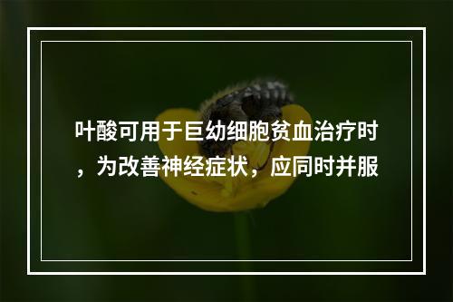 叶酸可用于巨幼细胞贫血治疗时，为改善神经症状，应同时并服