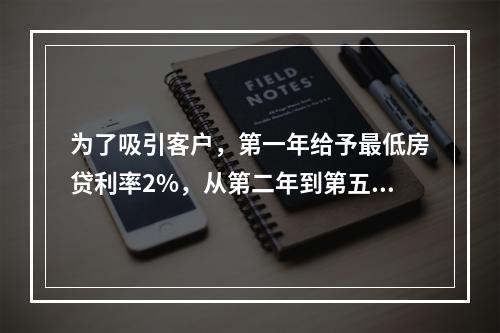 为了吸引客户，第一年给予最低房贷利率2%，从第二年到第五年给