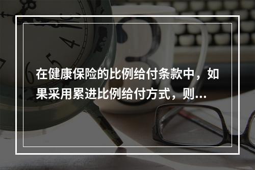 在健康保险的比例给付条款中，如果采用累进比例给付方式，则保险