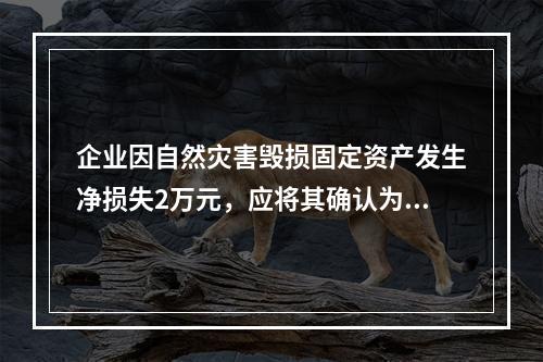 企业因自然灾害毁损固定资产发生净损失2万元，应将其确认为费用