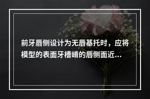 前牙唇侧设计为无唇基托时，应将模型的表面牙槽嵴的唇侧面近牙颈