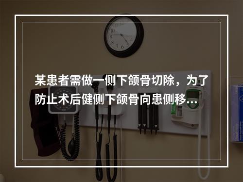 某患者需做一侧下颌骨切除，为了防止术后健侧下颌骨向患侧移位