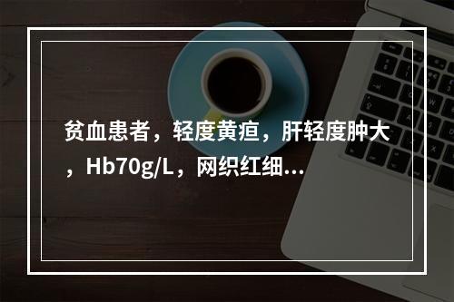 贫血患者，轻度黄疸，肝轻度肿大，Hb70g/L，网织红细胞7