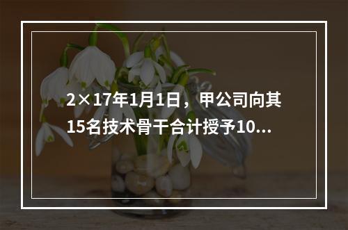 2×17年1月1日，甲公司向其15名技术骨干合计授予10万份