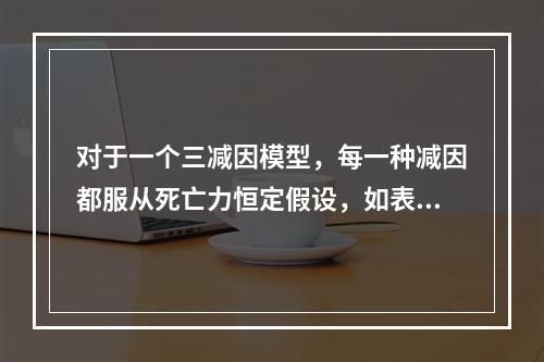 对于一个三减因模型，每一种减因都服从死亡力恒定假设，如表所示