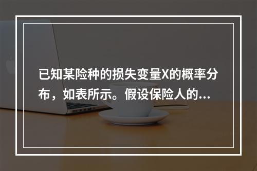 已知某险种的损失变量X的概率分布，如表所示。假设保险人的赔付