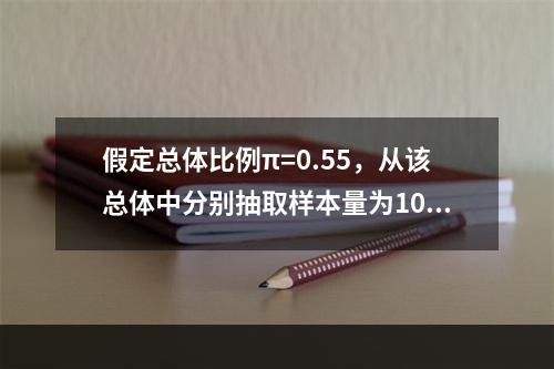 假定总体比例π=0.55，从该总体中分别抽取样本量为100、