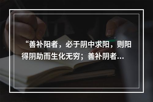 “善补阳者，必于阴中求阳，则阳得阴助而生化无穷；善补阴者，必