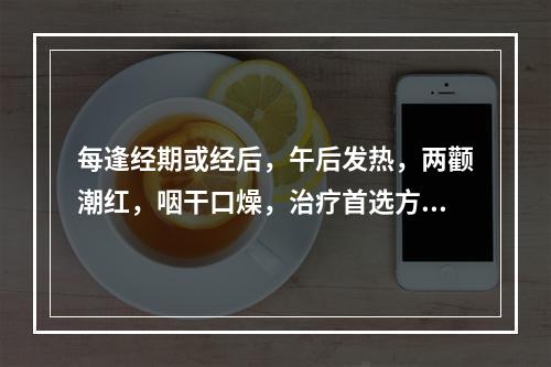 每逢经期或经后，午后发热，两颧潮红，咽干口燥，治疗首选方剂为