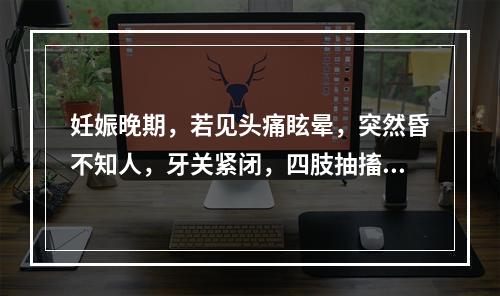 妊娠晚期，若见头痛眩晕，突然昏不知人，牙关紧闭，四肢抽搐，腰