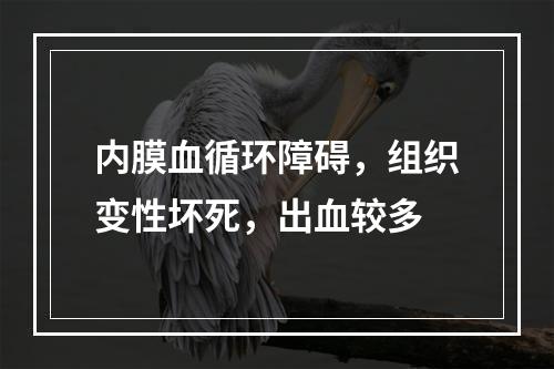 内膜血循环障碍，组织变性坏死，出血较多