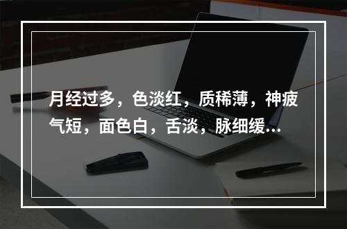 月经过多，色淡红，质稀薄，神疲气短，面色白，舌淡，脉细缓，其