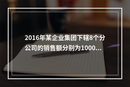 2016年某企业集团下辖8个分公司的销售额分别为10000万