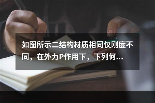 如图所示二结构材质相同仅刚度不同，在外力P作用下，下列何项