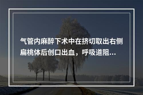 气管内麻醉下术中在挤切取出右侧扁桃体后创口出血，呼吸道阻力增