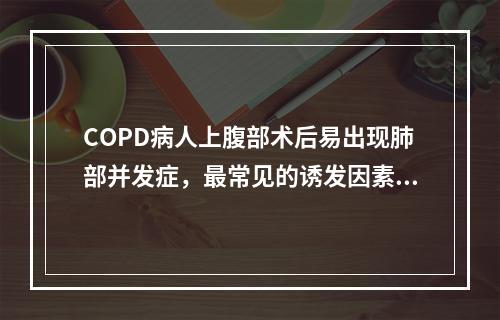 COPD病人上腹部术后易出现肺部并发症，最常见的诱发因素是(