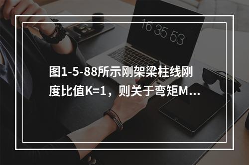 图1-5-88所示刚架梁柱线刚度比值K=1，则关于弯矩M1