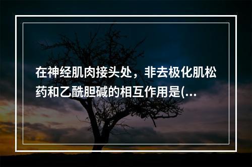 在神经肌肉接头处，非去极化肌松药和乙酰胆碱的相互作用是()