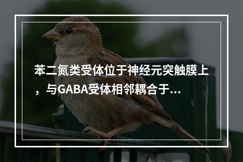 苯二氮类受体位于神经元突触膜上，与GABA受体相邻耦合于共同