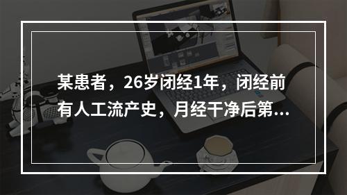 某患者，26岁闭经1年，闭经前有人工流产史，月经干净后第7天