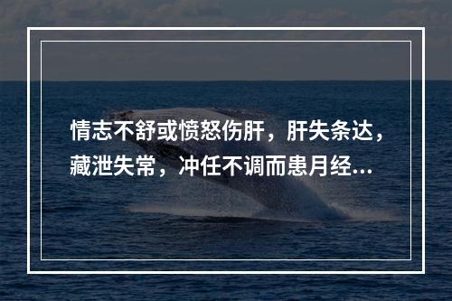 情志不舒或愤怒伤肝，肝失条达，藏泄失常，冲任不调而患月经病者