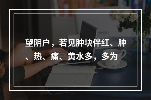 望阴户，若见肿块伴红、肿、热、痛、黄水多，多为