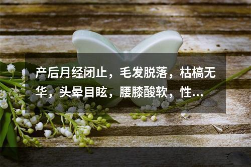 产后月经闭止，毛发脱落，枯槁无华，头晕目眩，腰膝酸软，性欲丧