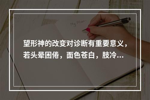 望形神的改变对诊断有重要意义，若头晕困倦，面色苍白，肢冷汗出