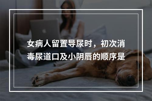 女病人留置导尿时，初次消毒尿道口及小阴唇的顺序是